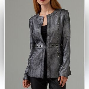JOSEPH RIBKOFF GROMMET WAIST METAL gray silver jacket blazer women’s small EUC